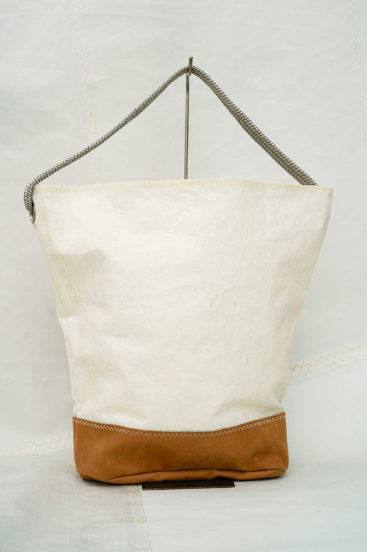 Grand sac cabas - Cuir camel et voile vintage