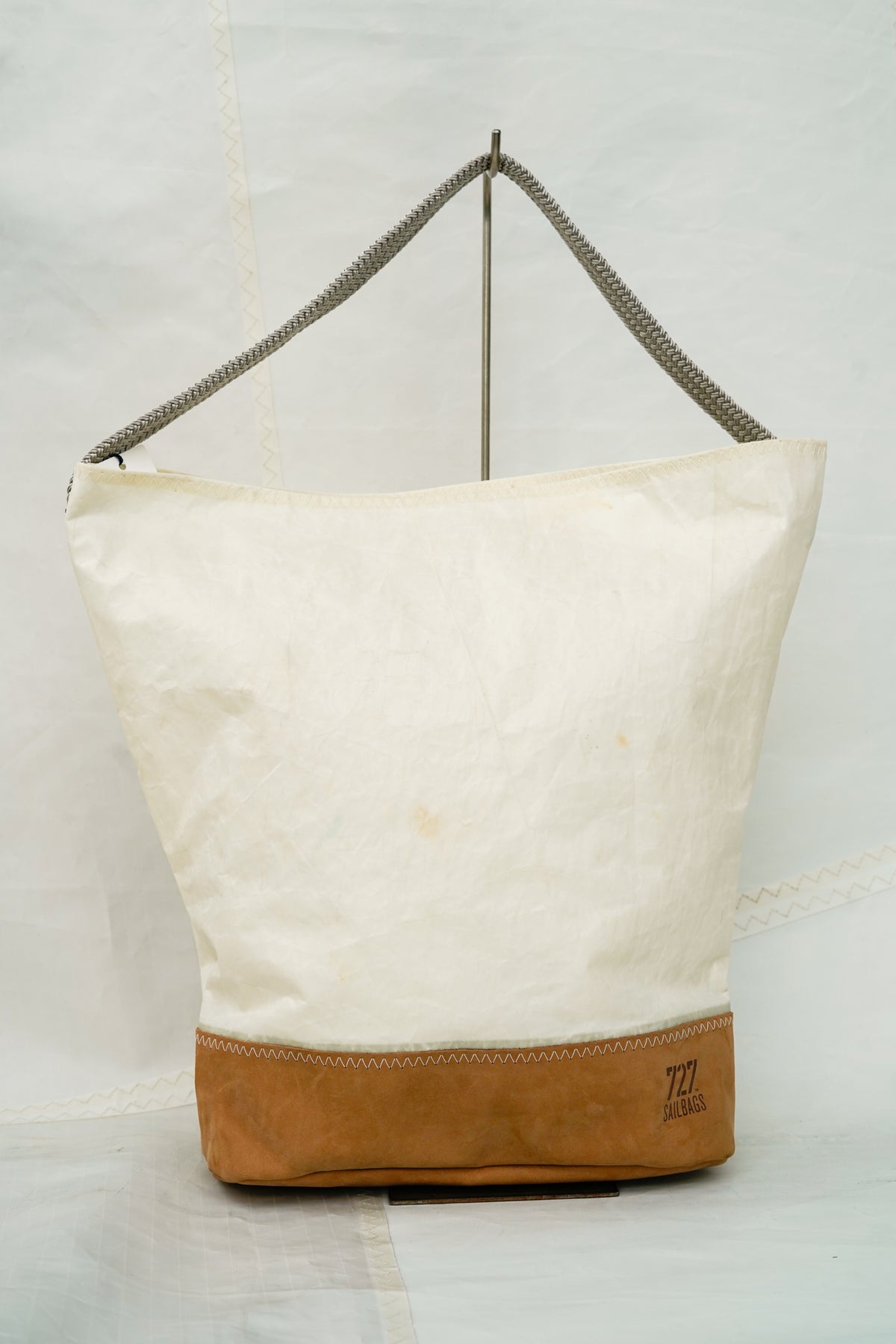 Grand sac cabas - Cuir camel et voile vintage