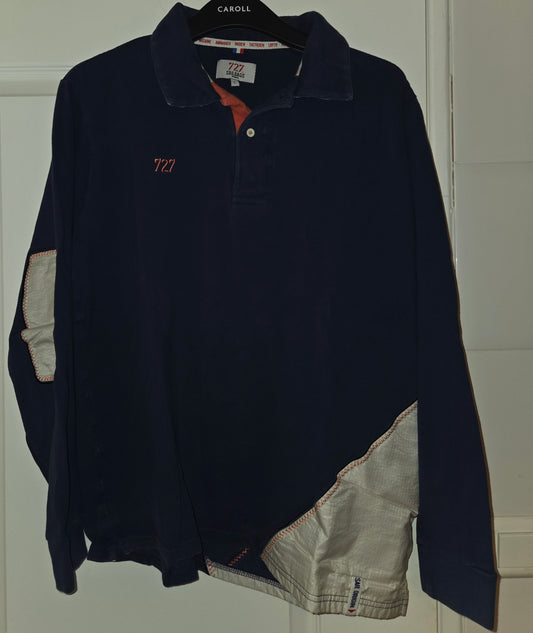 Polo Homme bleu marine manches longues - chiffre orange