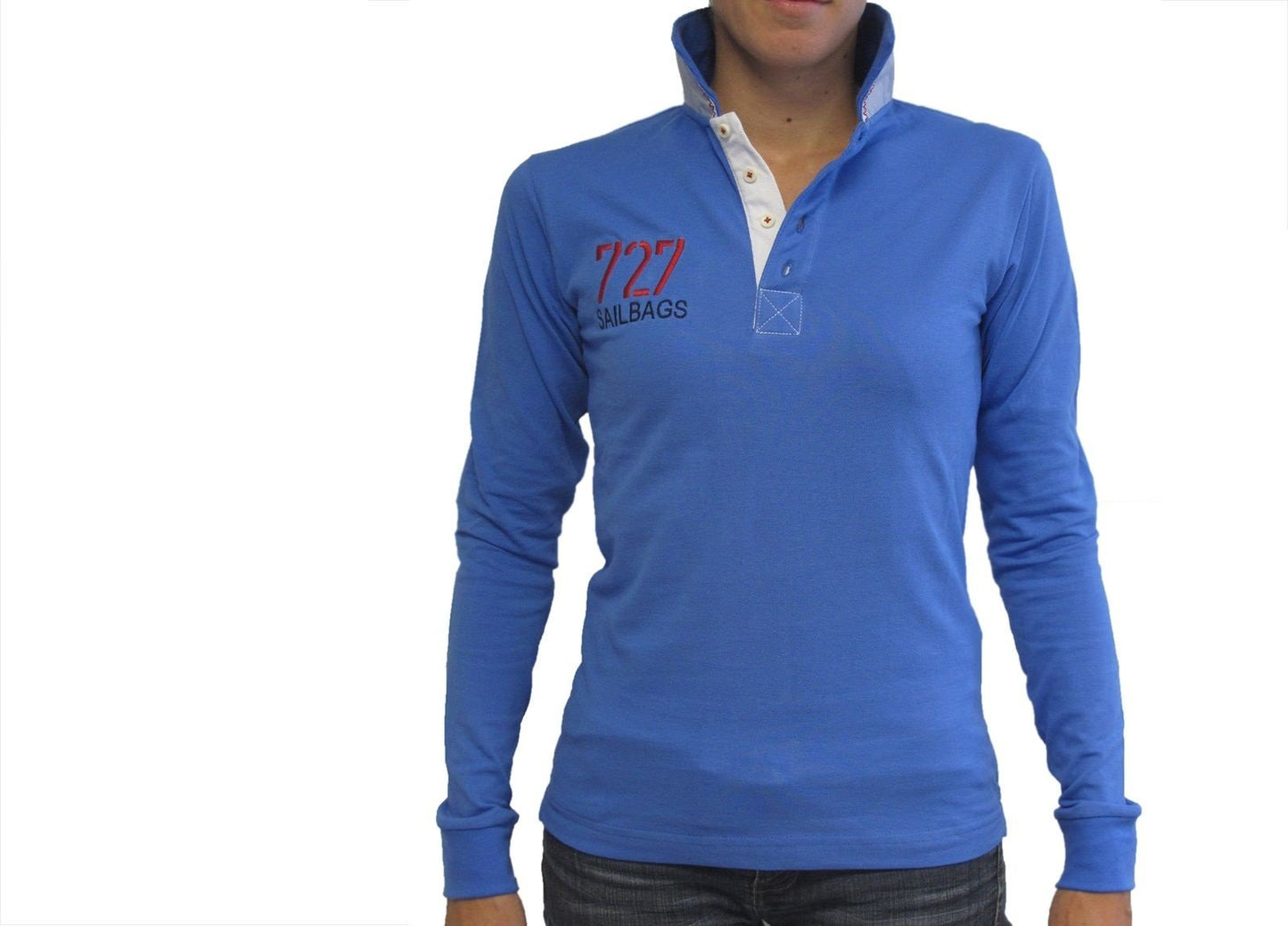 Polo manches longues bleu chiffre blanc