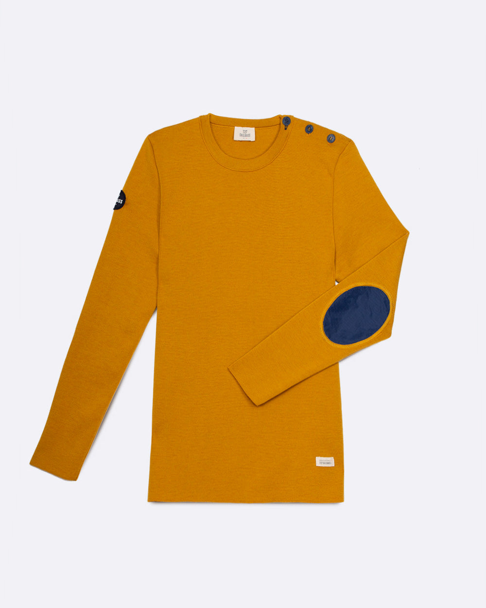 Pull marin Femme Laine Mérinos · Moutarde et Marine