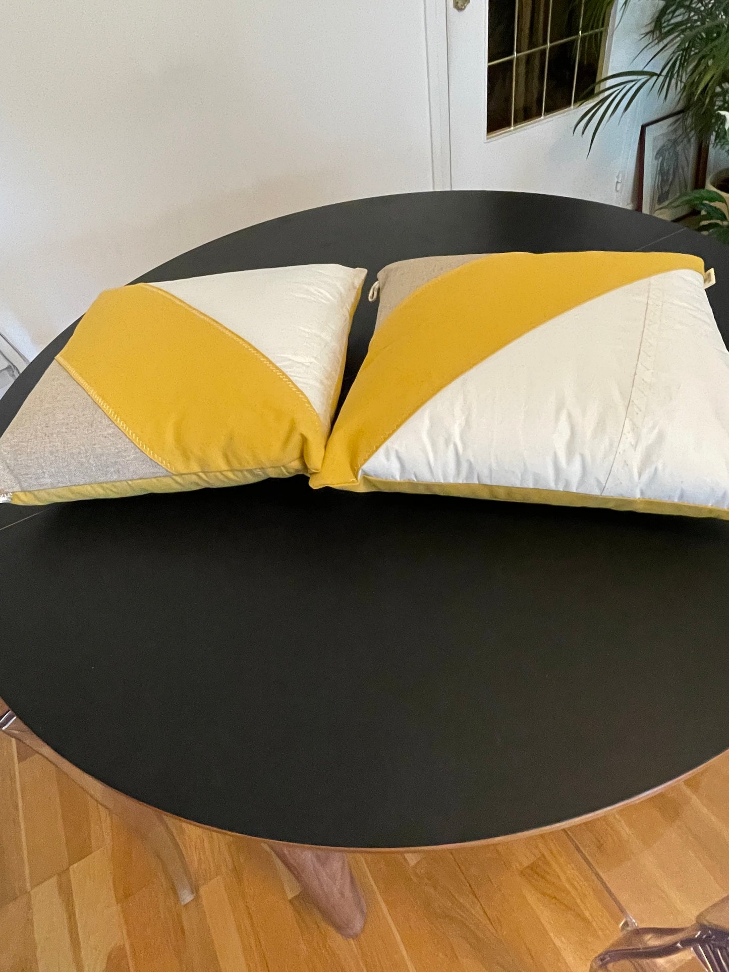 Lots 2 coussins 40x40 lin/moutarde