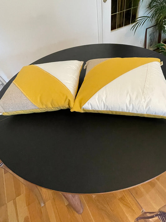Lots 2 coussins 40x40 lin/moutarde