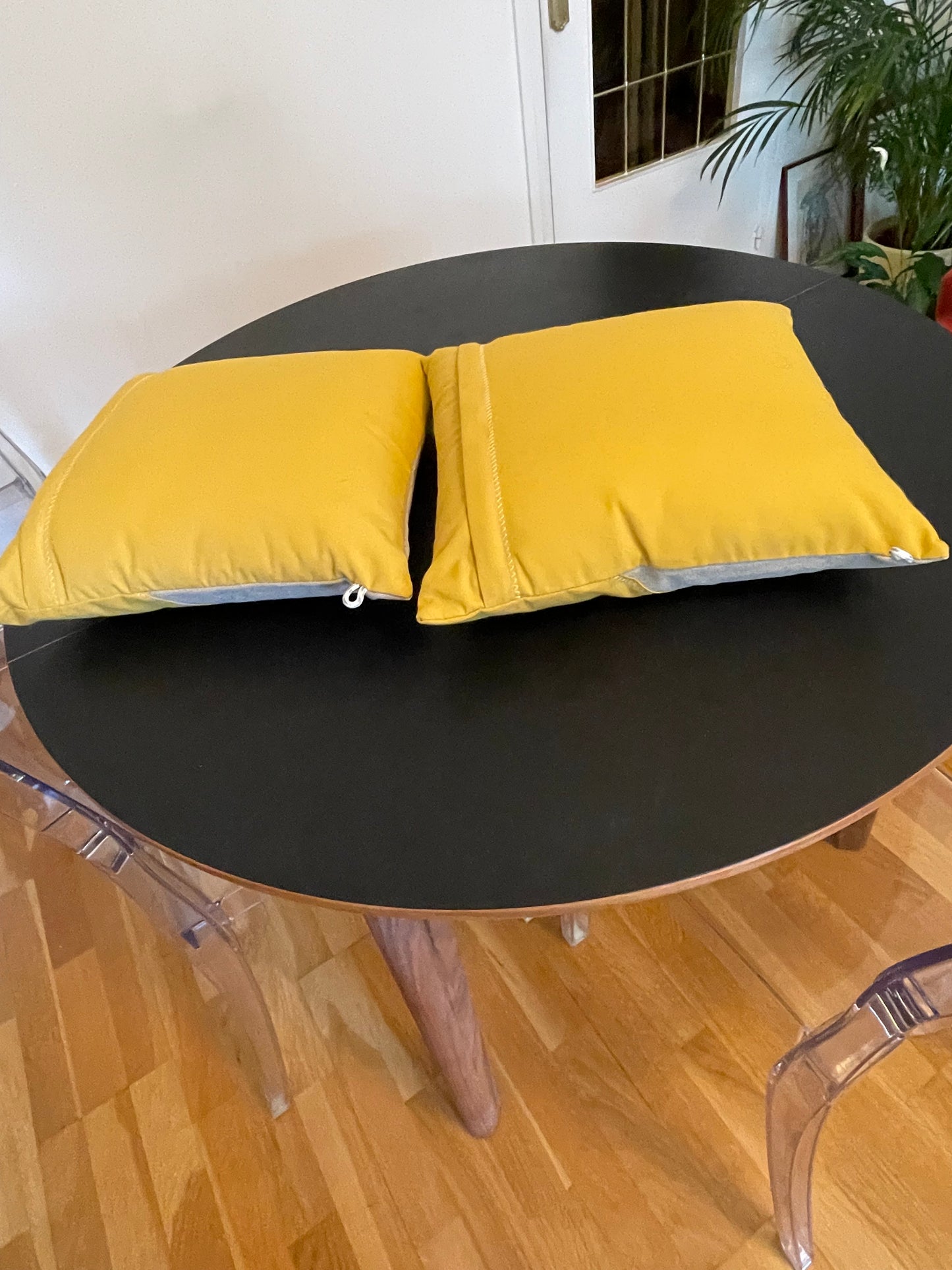 Lots 2 coussins 40x40 lin/moutarde
