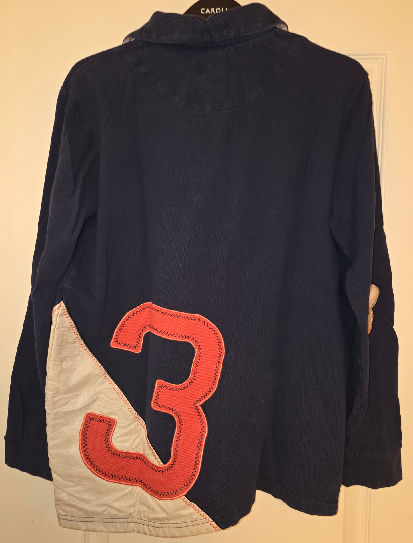 Polo Homme bleu marine manches longues - chiffre orange