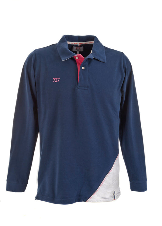 Polo Homme bleu marine manches longues - chiffre rose
