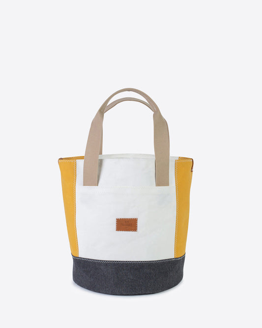 Cabas bucket · Gris et moutarde