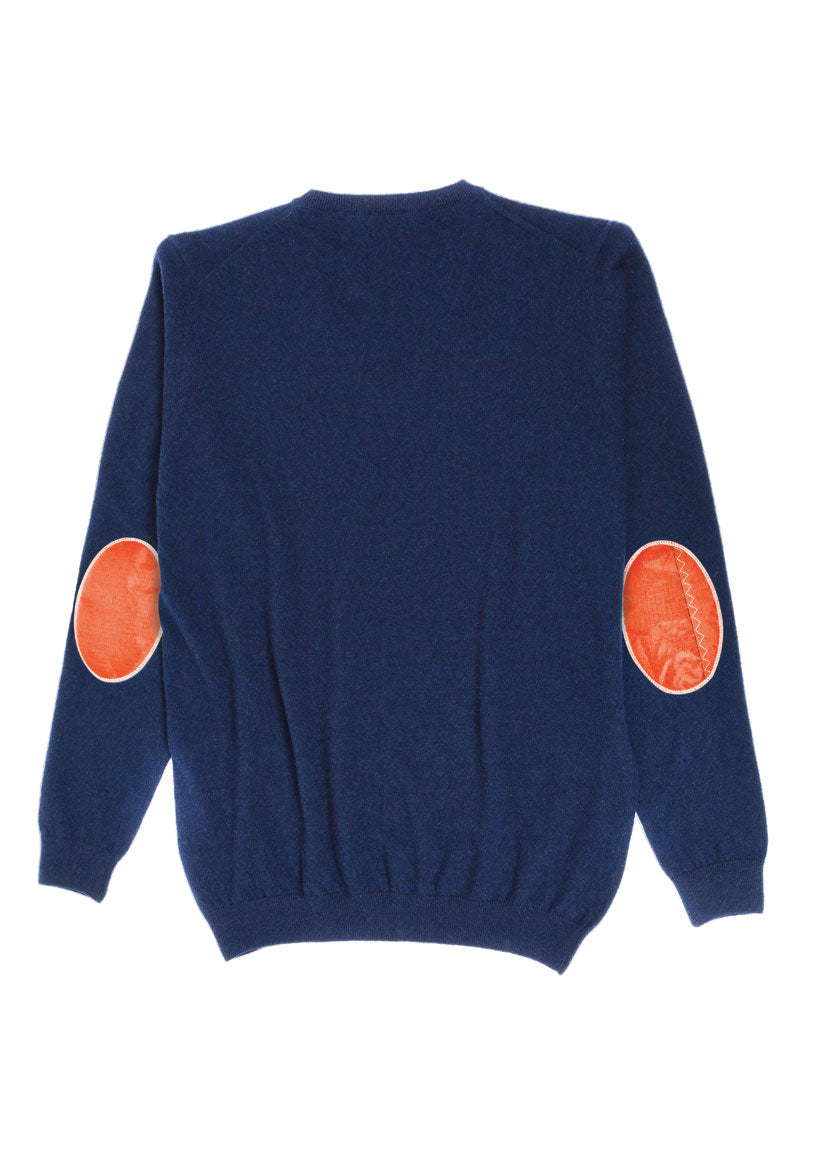 Cachemire bleu / Coudières oranges