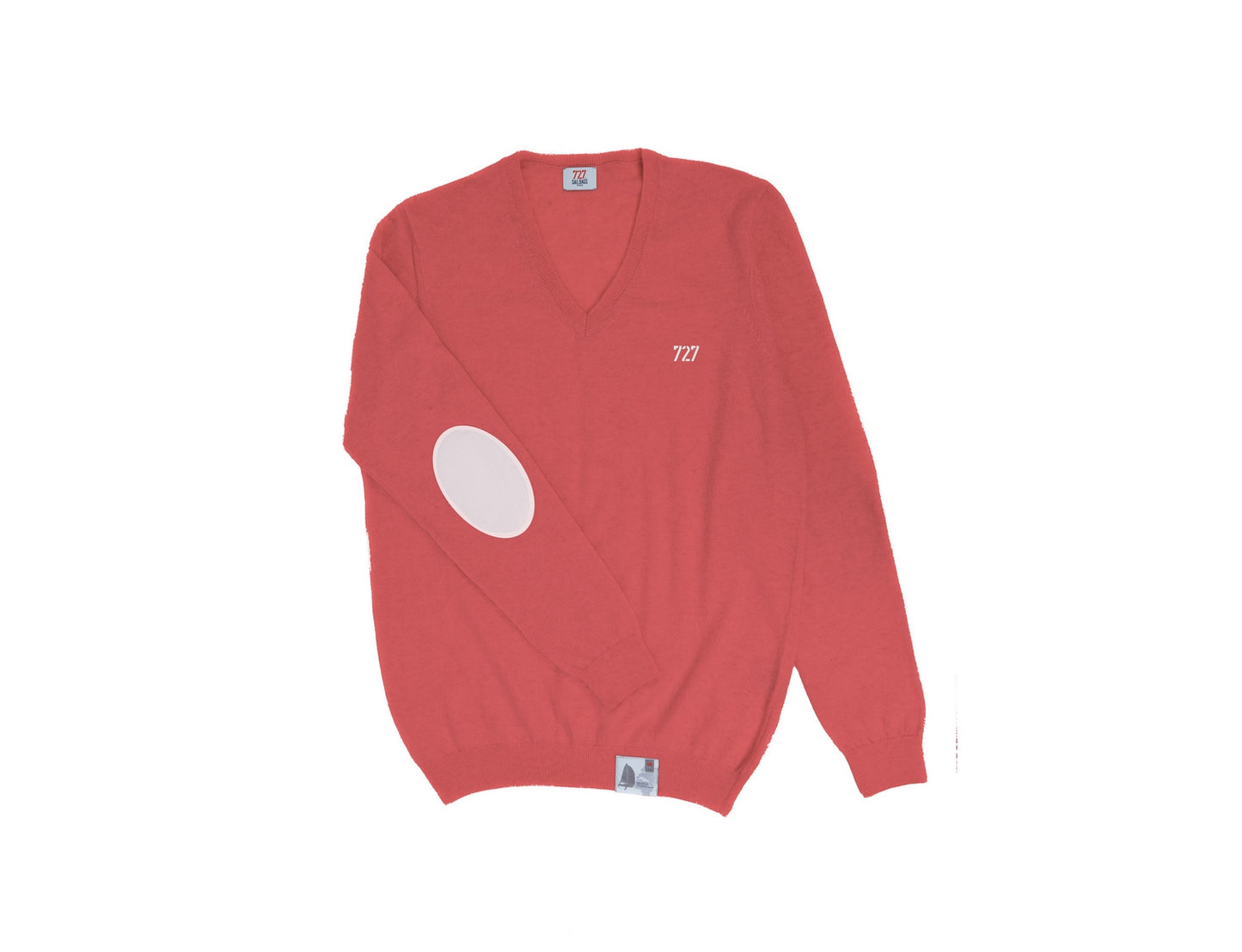 Cachemire Mixte - Corail et coudières blanche