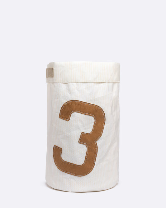 Panier à linge · Rayé et cuir camel