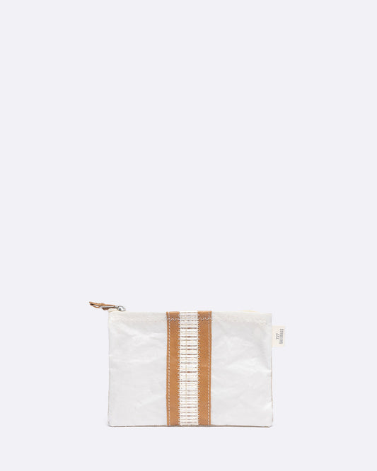 Pochette make-up · Lin et cuir camel