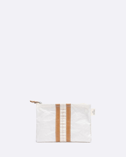 Pochette make-up · Lin et cuir camel