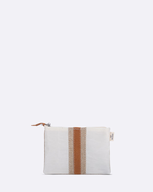 Pochette make-up · Lin et cuir ambre