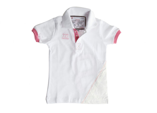 Polo blanc chiffre rose