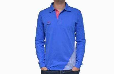 Polo bleu chiffre rose