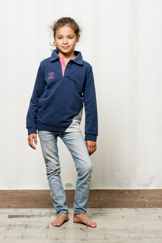 Polo bleu marine chiffre rose