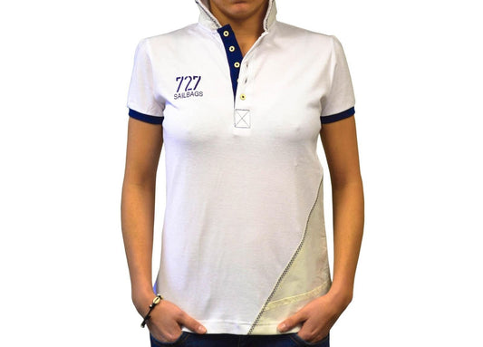 Polo femme blanc et bleu marine