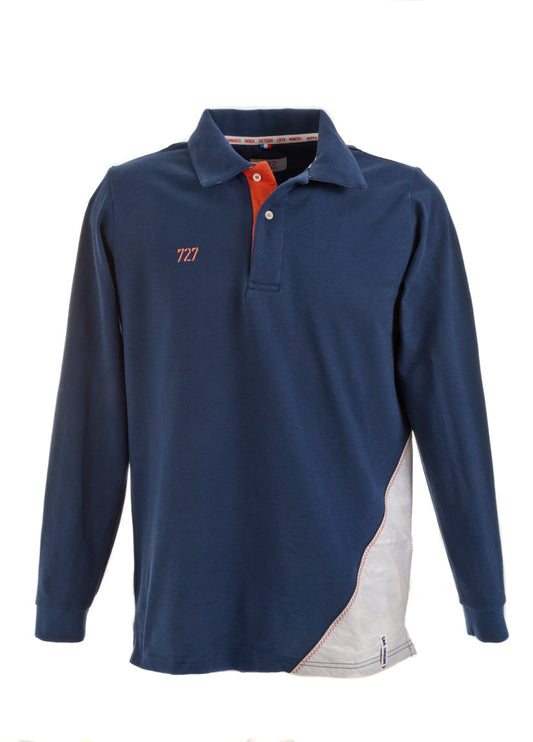 Polo Homme bleu marine manches longues - chiffre orange