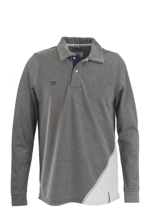 Polo Homme gris manches longues - chiffre bleu