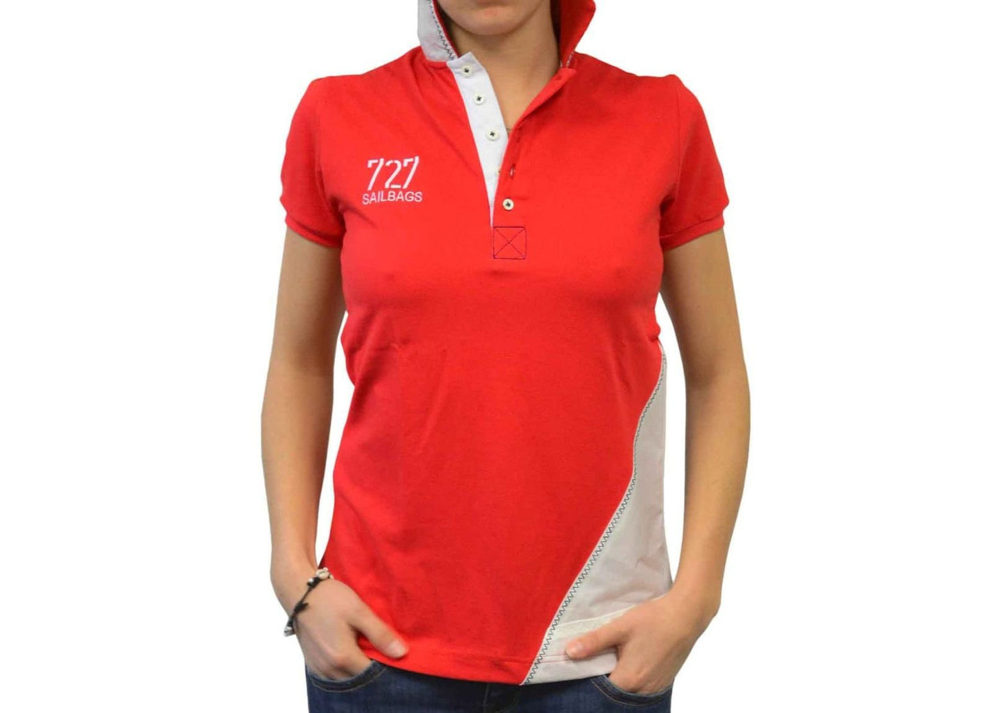 Polo manches courtes femme rouge et bleu marine