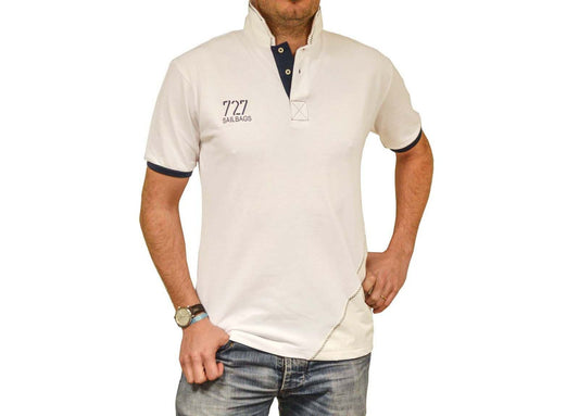 Polo manches courtes homme blanc et bleu marine