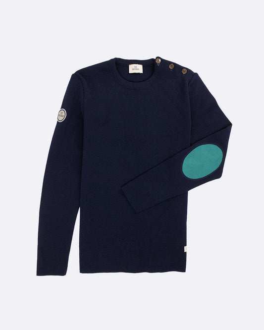 Pull marin Femme Laine Mérinos · Marine et bleu gwada