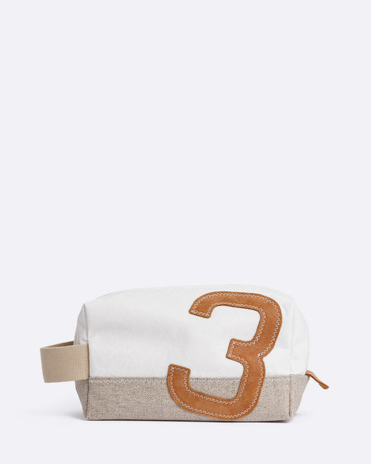 Trousse de toilette Windy  · Lin et cuir ambre